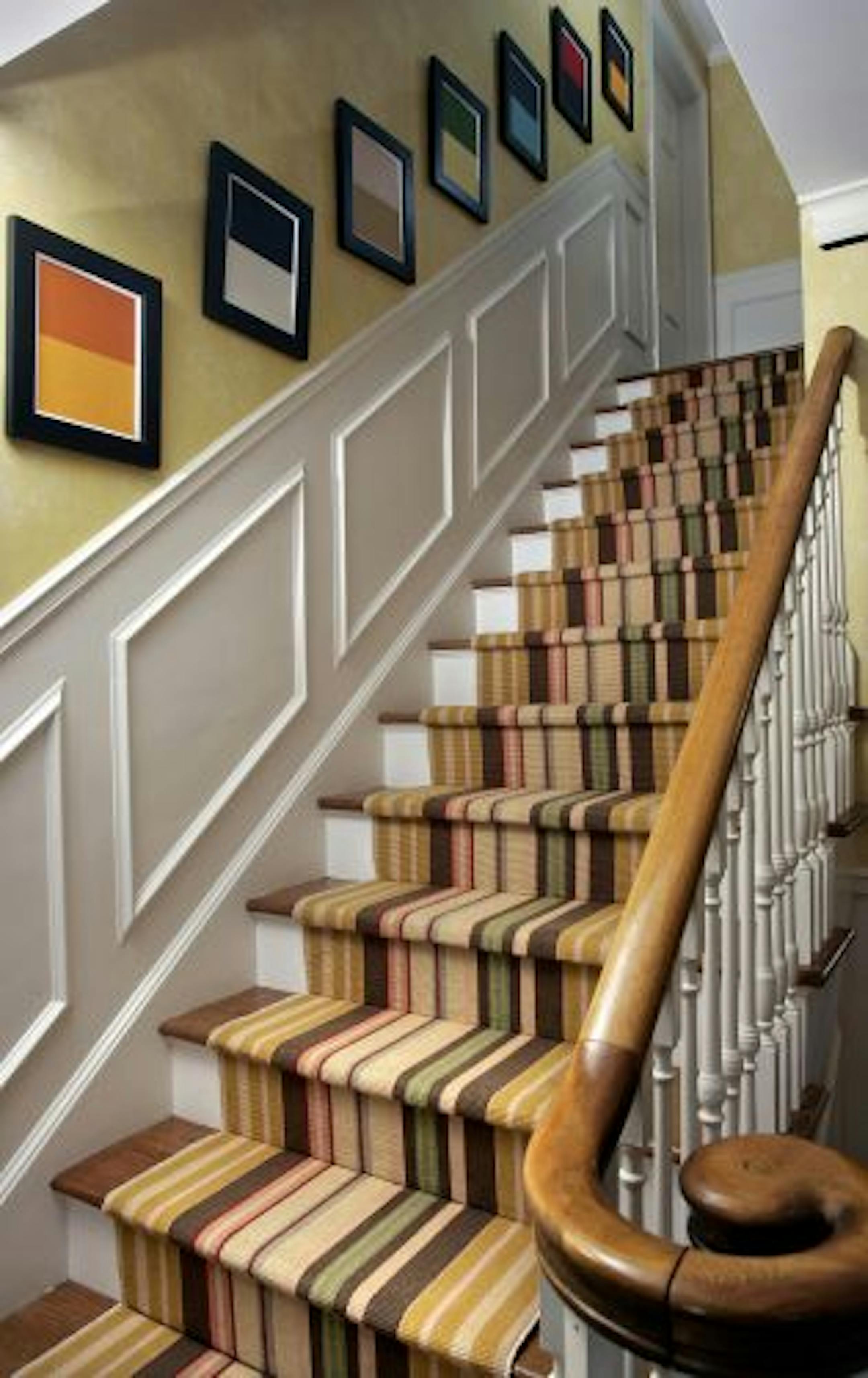 Step up the look of your stairs with carpet runner as shown recently installed in the home of Patricia Shackelford of Kansas City, Mo.