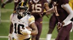 Iowa Hawkeyes running back Mekhi Sargent (10) ran for a touchdown in the fourth quarter. ] Mark Vancleave Ð The Minnesota Gophers played the Iowa Haw