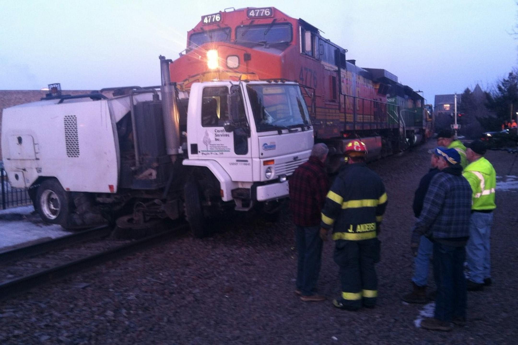 A Burlington Northern Santa Fe train struck a street sweeper in Wayzata Wednesday morning.