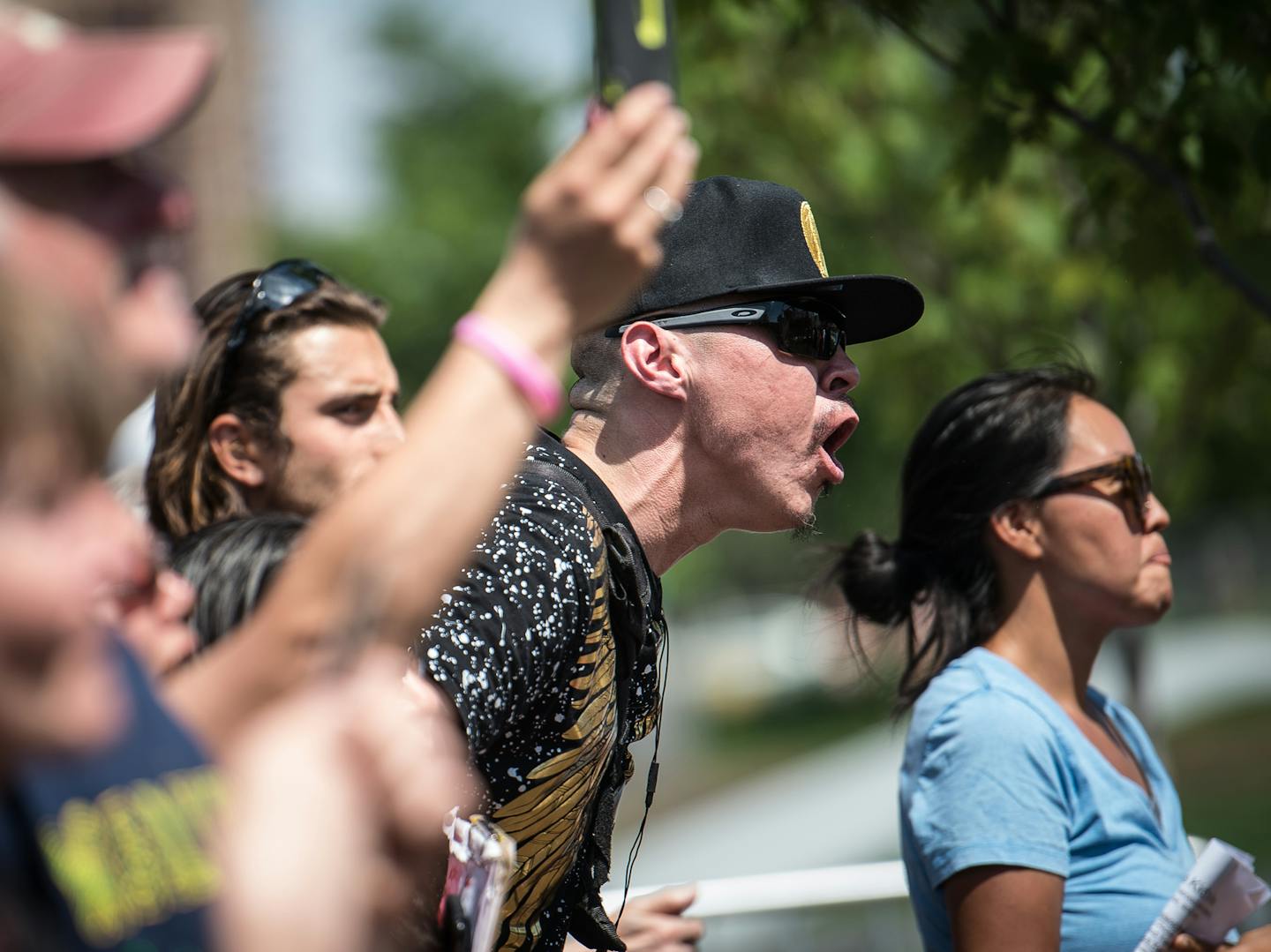 George Green, from the Winnebago Tribe of Nebraska, let out a howl as workers began the demolishment of the "Scaffold" sculpture Friday. ] AARON LAVINSKY &#xef; aaron.lavinsky@startribune.com