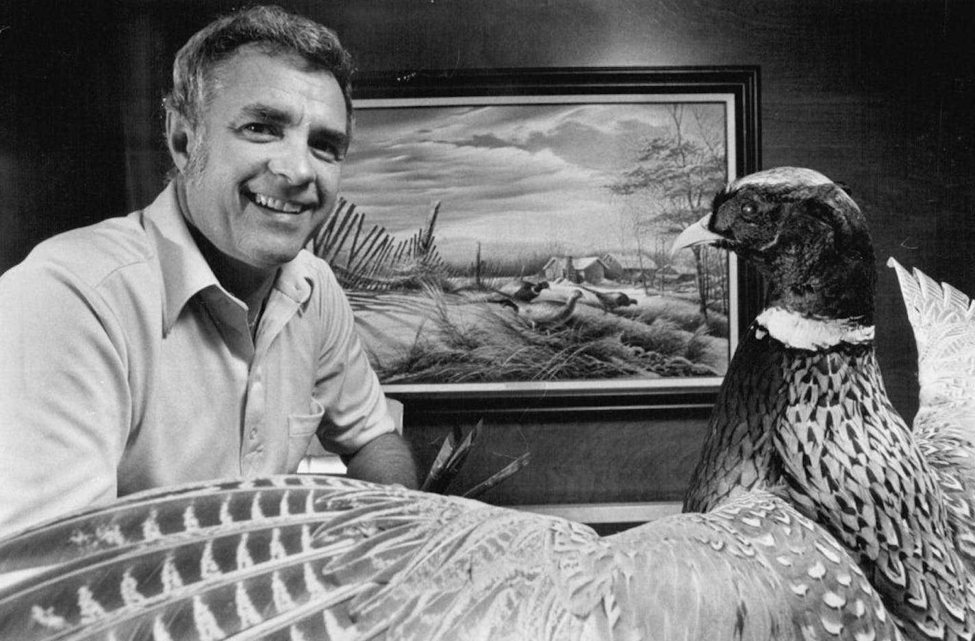 September 2, 1982 - Terry Redlin relishes telling stories to the hard knocks in the school of wildlife art. Art age 38, he gave up riding in the company carpool just so he could get up early and crawl around on his belly in a scratchy cornfield some where between Hastings, where he lived, and St. Paul where he had just been promoted to art director at Webb - Publishing Co.