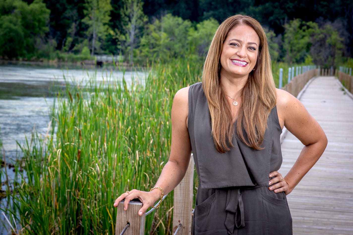 Maria Regan Gonzalez, the first Latina and youngest Mayor of Richfield, was all smiles at the Woodlake Nature Center, Wednesday, July 14, 2021 in Richfield, MN. ] ELIZABETH FLORES • liz.flores@startribune.com