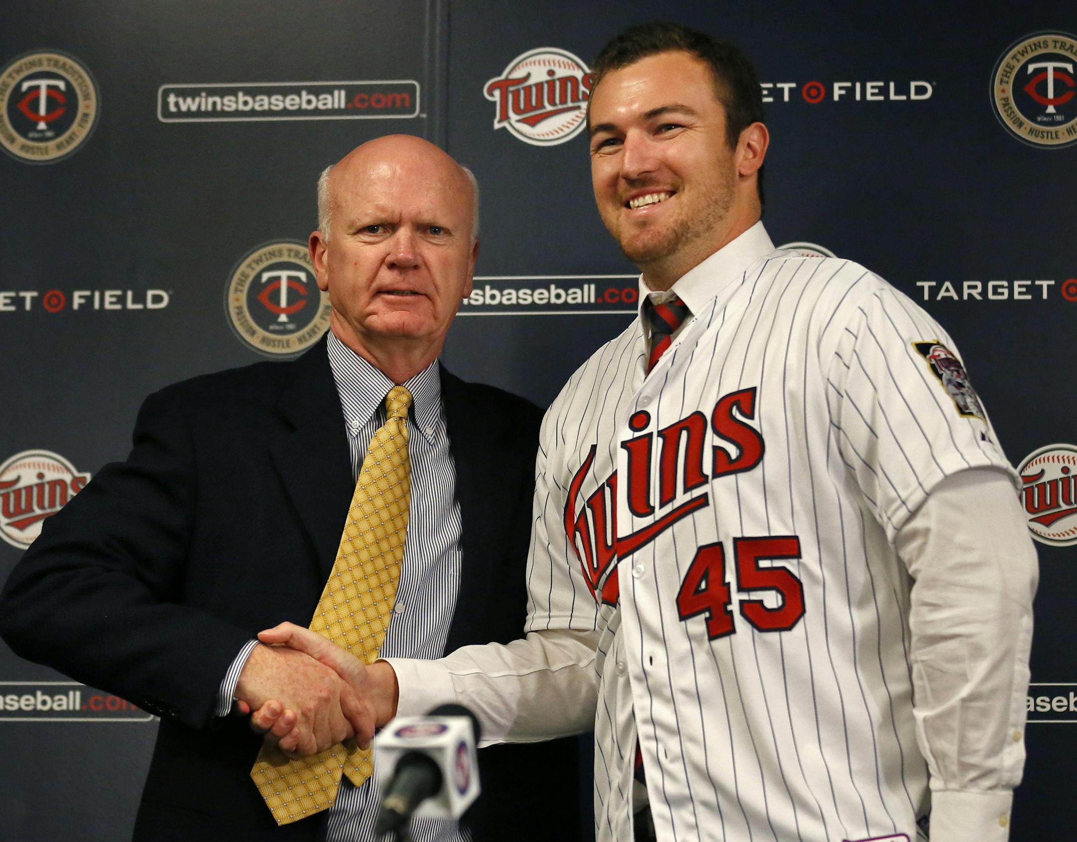 The Twins have officially announced the signing of righthander Phil Hughes to a three-year, $24 million contract. The deal was reached late last week but the club spent recent days going over details and checking Hughes' medical records before announcing the deal. Here, Hughes and GM Terry Ryan talked with the media. ] Minneapolis, MN - 12/05//2013