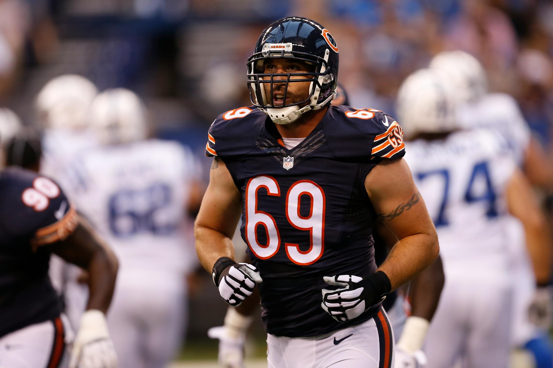 Jared Allen, shown with the Bears during preseason, was traded to the Carolina Panthers on Monday.