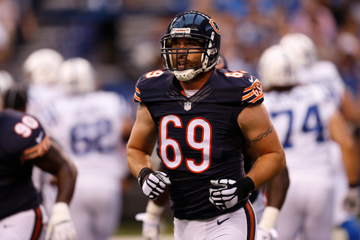 Jared Allen, shown with the Bears during preseason, was traded to the Carolina Panthers on Monday.
