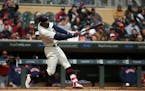 Minnesota Twins center fielder Byron Buxton (25) connected with the ball for a double in the second inning.