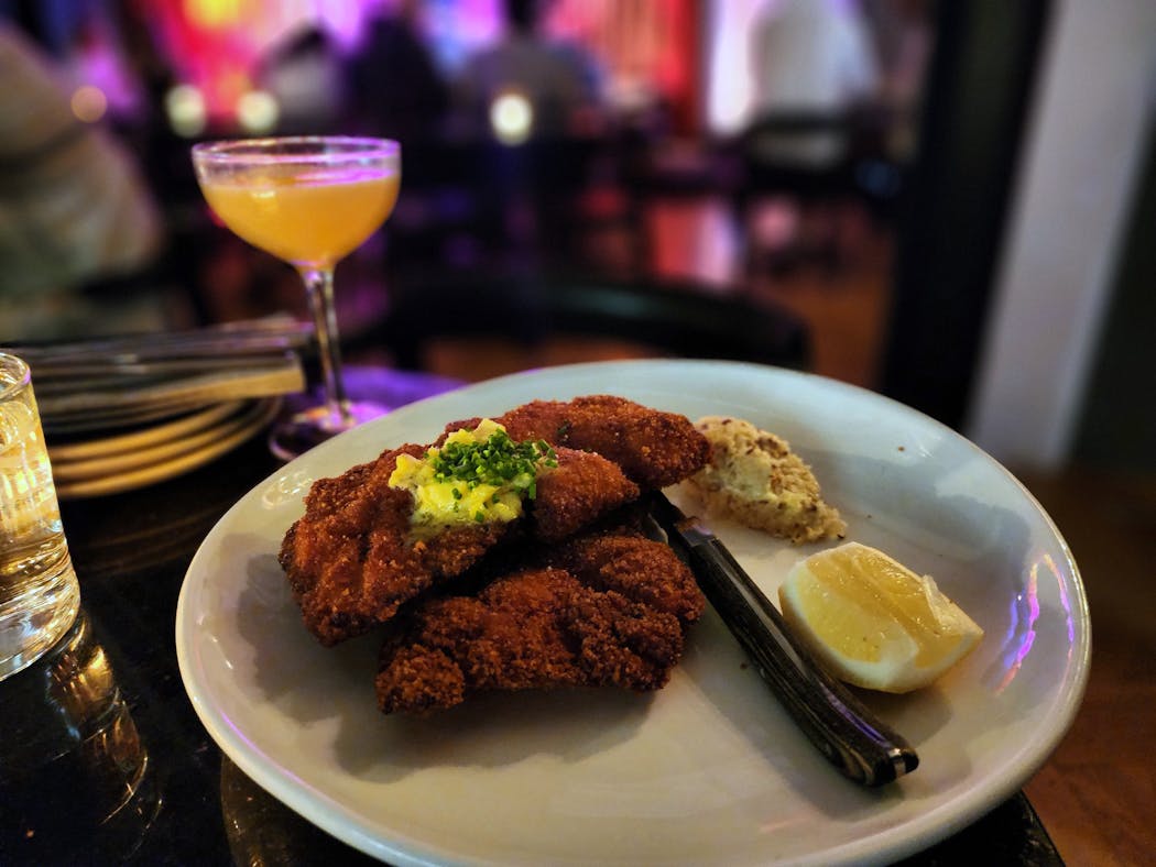 The schnitzel at Berlin, a new music club in the North Loop.