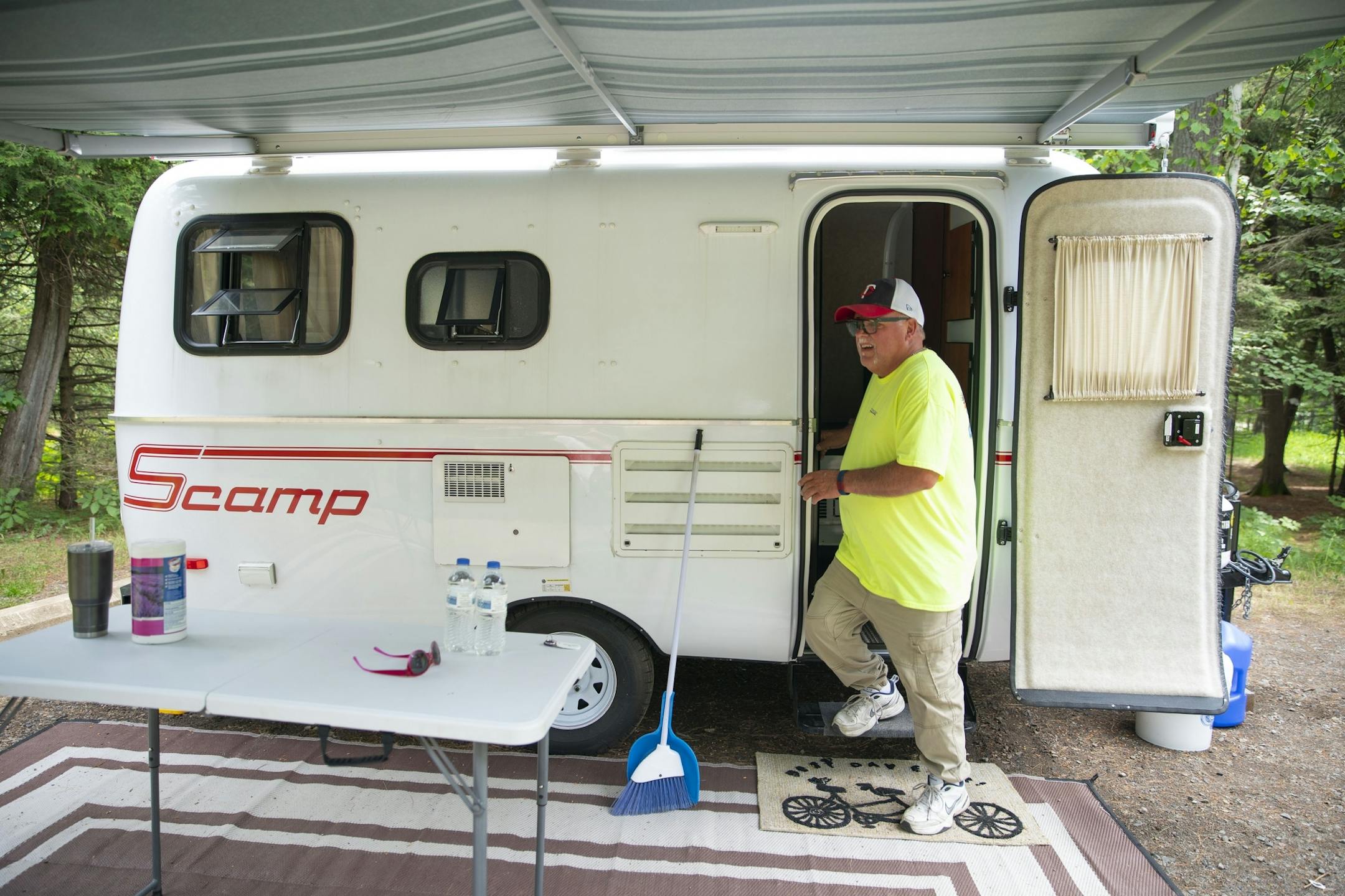 Joe Syring stepped out of his Scamp as he began packing up his campsite to head home on Wednesday afternoon.