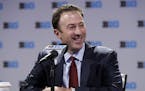 Minnesota head coach Richard Pitino smiles as he speaks at a press conference during Big Ten NCAA college basketball media day Thursday, Oct. 11, 2018