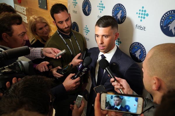 Newly named Timberwolves coach Ryan Saunders took questions from the media following Tuesday's news conference.