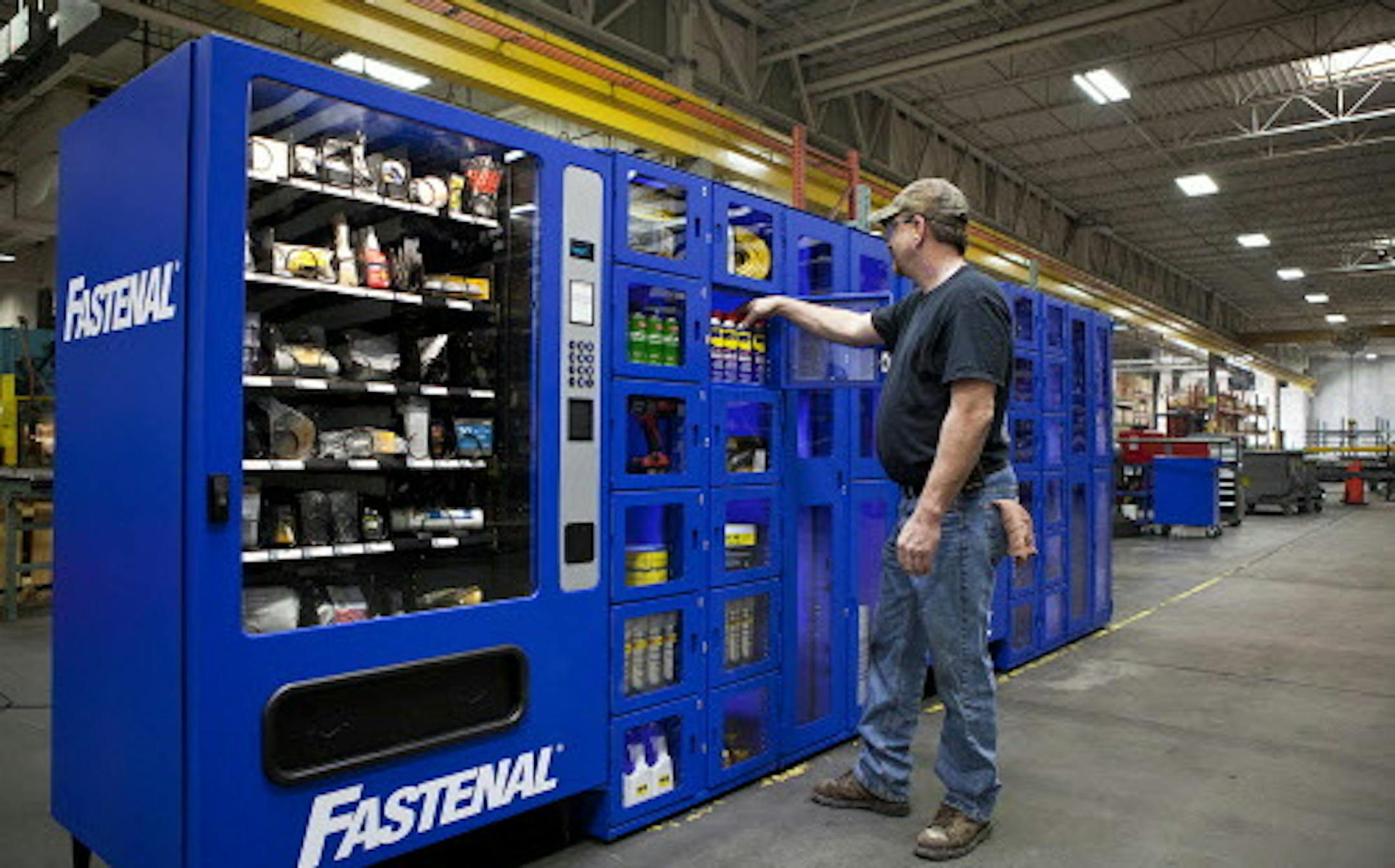 Fastenal‚Äôs industrial-supply dispensers give authorized customers‚Äô employees access to supplies by an electronic card. The machines help customers reduce consumption by as much as 40 percent. photo provided by Fastenal Co.