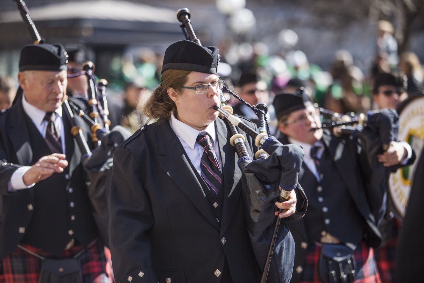 Bagpipers celebrate St. Patrick's Day by marching in the annual parade on Saturday, March 17, 2018 in Saint Paul. [Ellen Schmidt &#x2022; ellen.schmidt@startribune.com