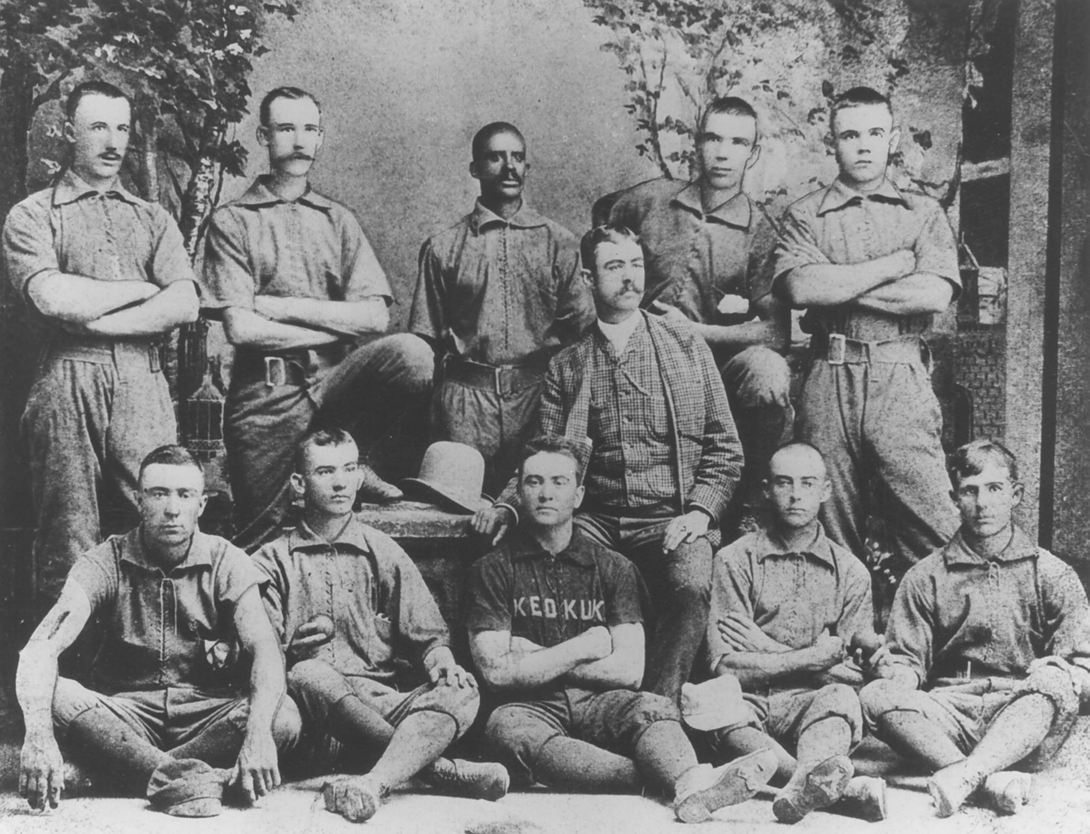 Bud Fowler, center, with the rest of the Keokuk, Iowa Baseball Club in 1885. MUST CREDIT National Baseball Hall of Fame and Museum. John “Bud” Fowler was the only black player on the Keokuk, Iowa, baseball team in 1885, the season after he played in Stillwater. Tuesday was “Bud Fowler Day” in Washington County and in Stillwater, in honor of the itinerant player who left his mark on the game in which he excelled.