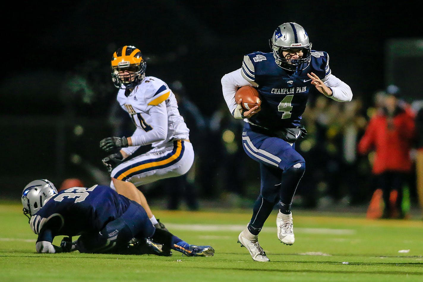 Champlin Park quarterback Jaice Miller (4) was offered a preferred walk-on spot by the Gophers a few days before leading the Rebels into the Prep Bowl against Wayzata last month.