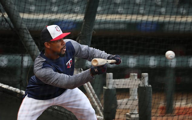 The Minnesota Twins Byron Buxton bunted during practice.