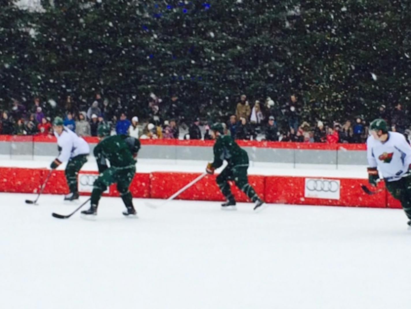 The Minnesota Wild practiced outdoors at the John Rose Oval in Roseville.