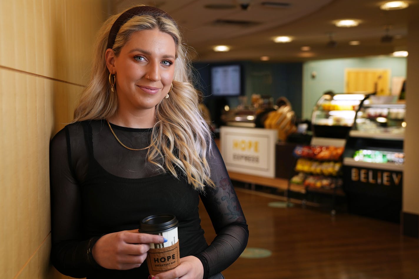 Sarah Ingram, who along with her husband Brian own Purpose Restaurants including the newly opened Hope Express at Gillette Children's Hospital, stands for a portrait Tuesday, March 29, 2022 in St. Paul, Minn. ] ANTHONY SOUFFLE • anthony.souffle@startribune.com