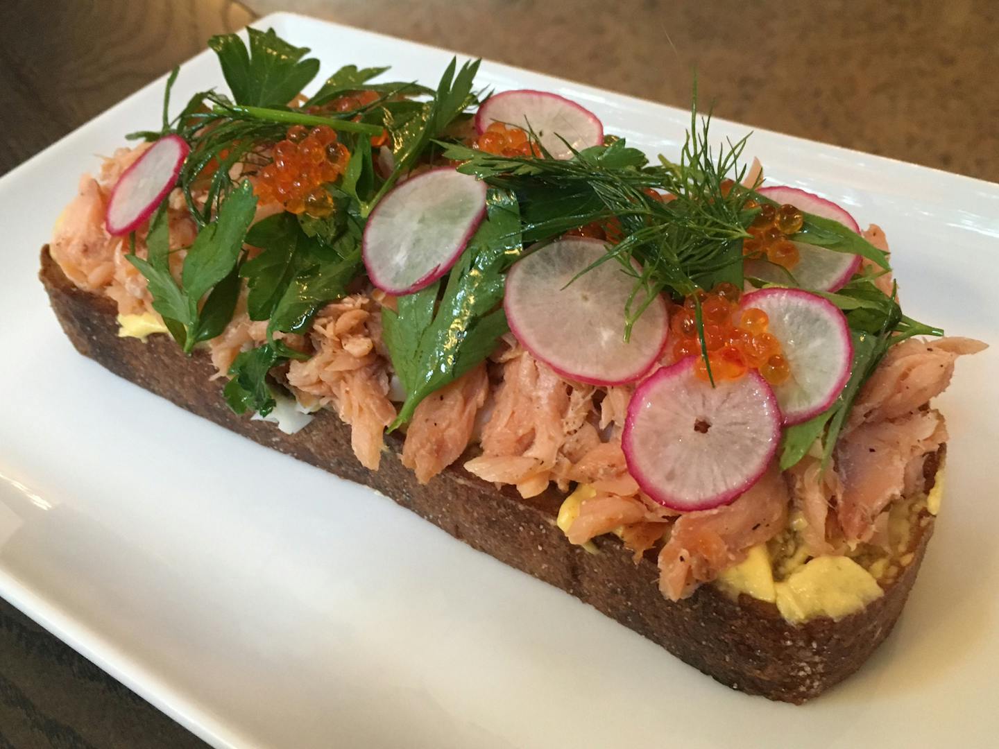 Smoked trout tartine at 510 Lounge.