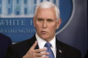 Vice President Mike Pence speaks during a news conference with President Donald Trump on coronavirus in the press briefing room at the White House, Sa