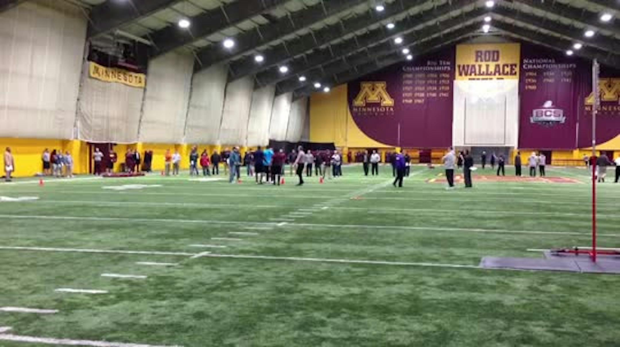 Pro day workouts at the University of Minnesota on Monday.