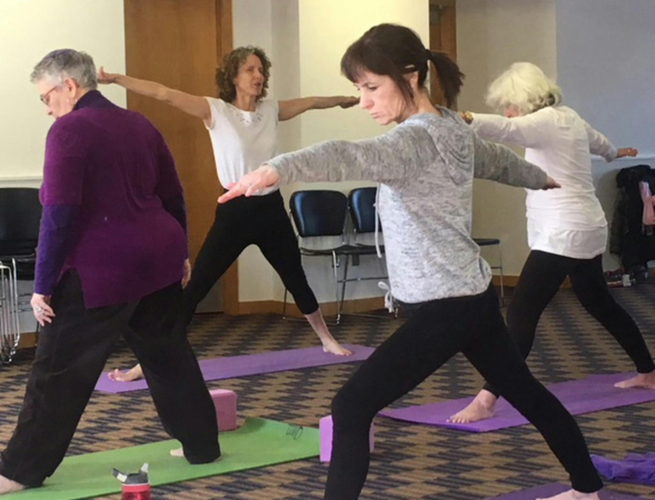Instructor Diane Bloomfield leads a Torah Yoga class at Mount Zion Temple in St. Paul.