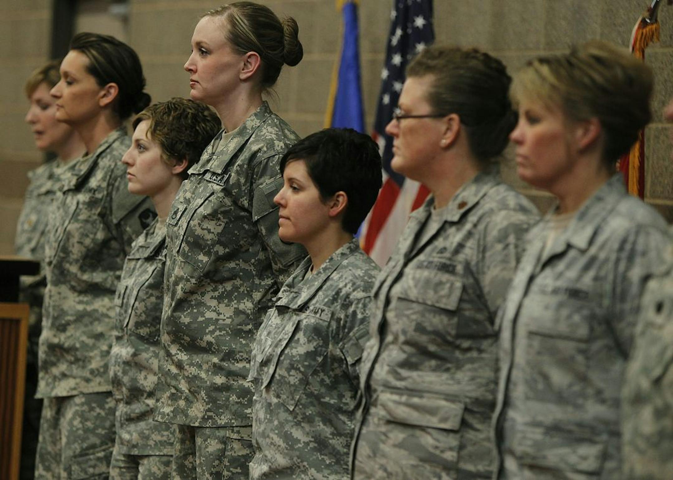 Female members of the Army and Air Force Minnesota National Guard formed up Thursday at the Inver Grove Training and Community Center.