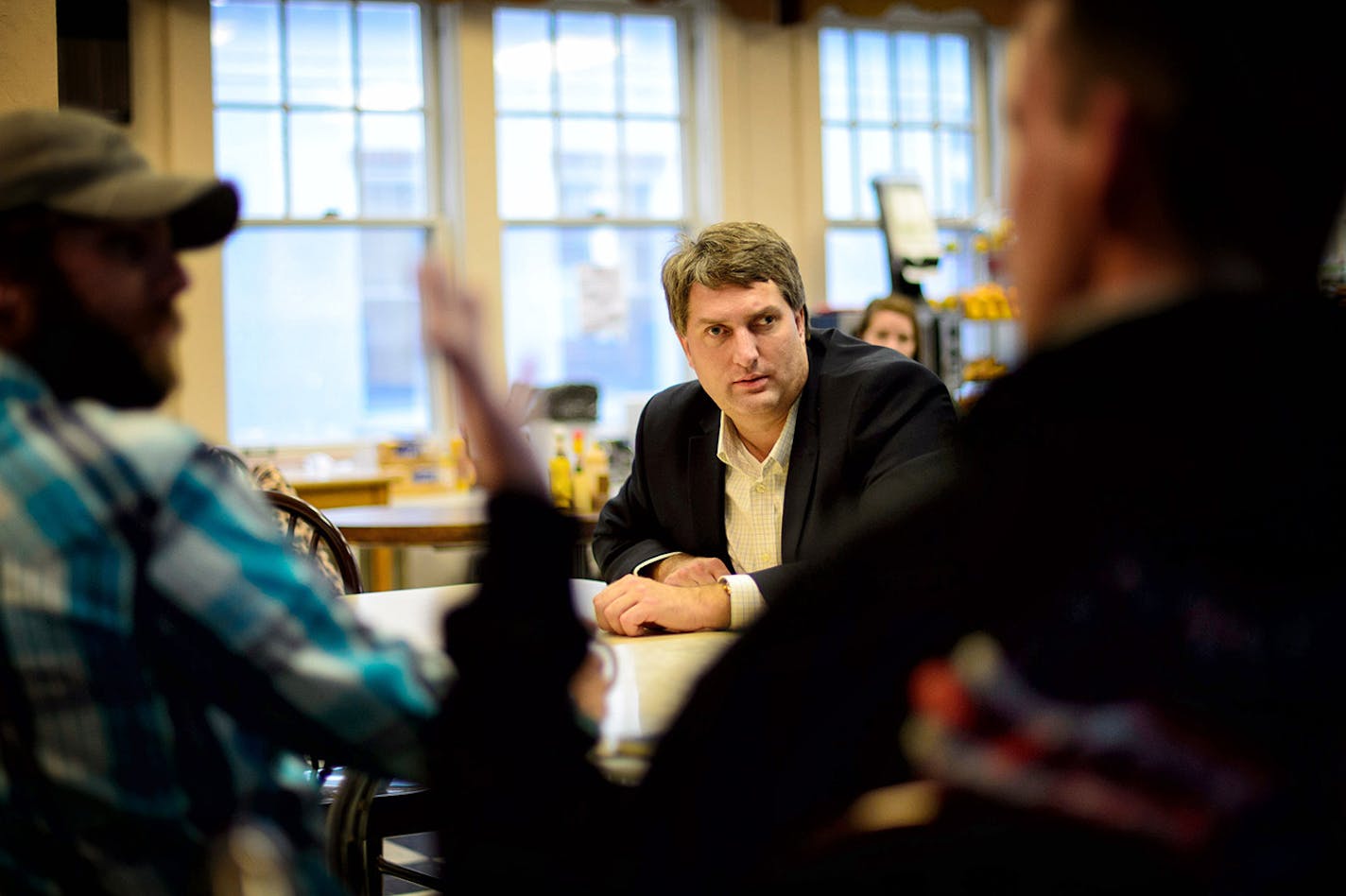 Torrey Westrom listened to veterans describe problems at the Veterans Administration and how they found help at Eagle's Healing Nest, a veteran's community in Sauk Center. ] GLEN STUBBE * gstubbe@startribune.com Tuesday, October 28, 2014 State Senator Torrey Westrom campaigned for U.S. Representative in Minnesota's 7th congressional district in his race against incumbent Rep. Collin Peterson.