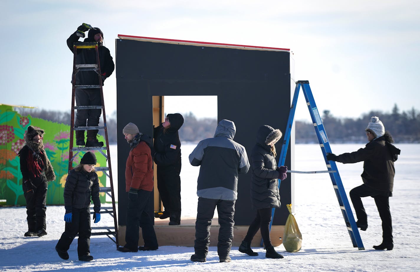 The "bus garage" built on a frozen Lake Harriet.