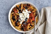 Spicy Eggplant Pasta combines the flavors of Italy and Greece in one decadent dish. Photo and recipe by Meredith Deeds, Special to the Star Tribune