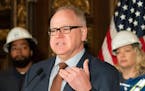 Governor Tim Walz and Lieutenant Governor hold a press conference to announce major energy and climate policy initiatives Monday, March 4, 2019 in Min
