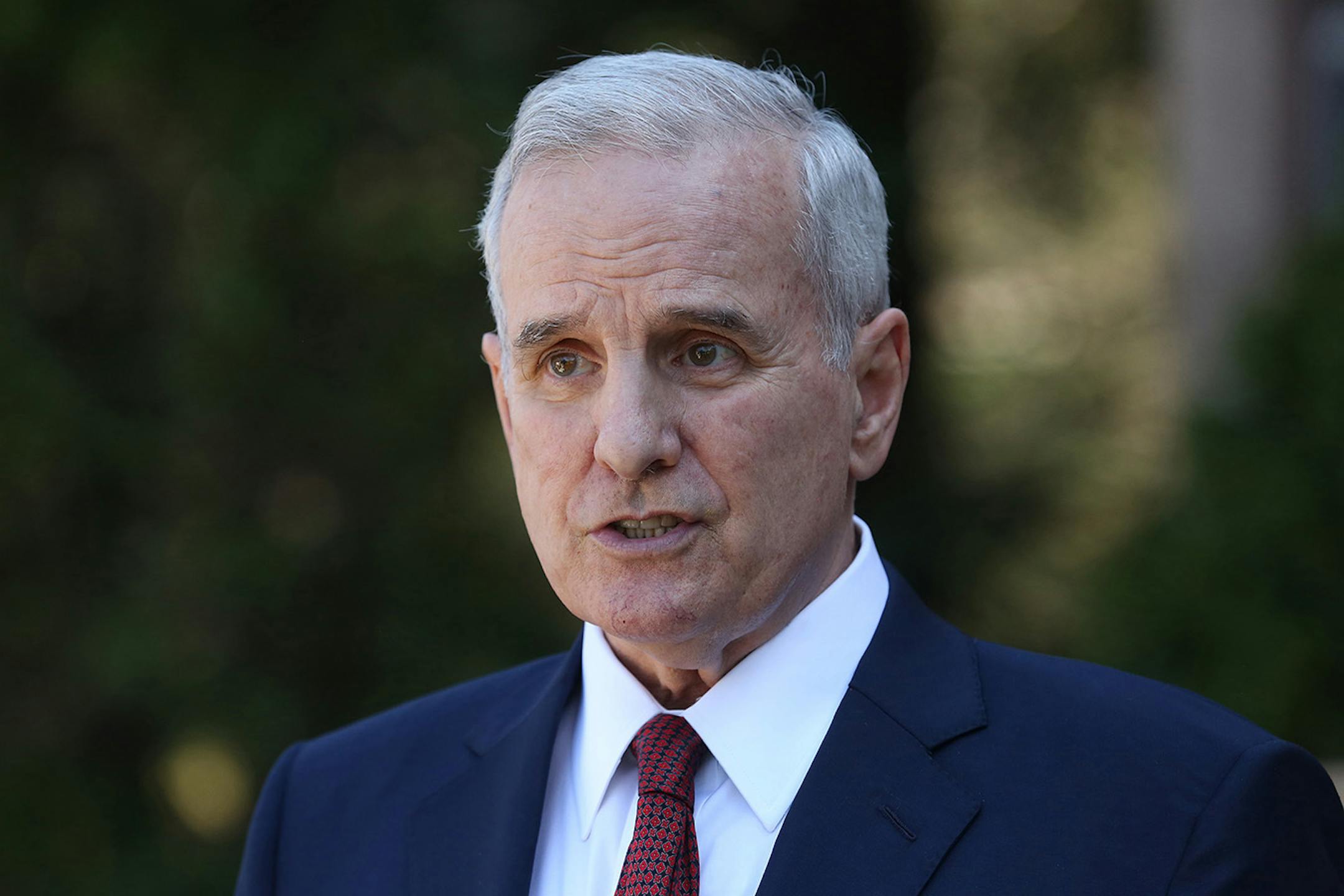Gov. Mark Dayton talked to the media about his meeting with Dr. Bill McGuire and others on the plans for the new MLS stadium.