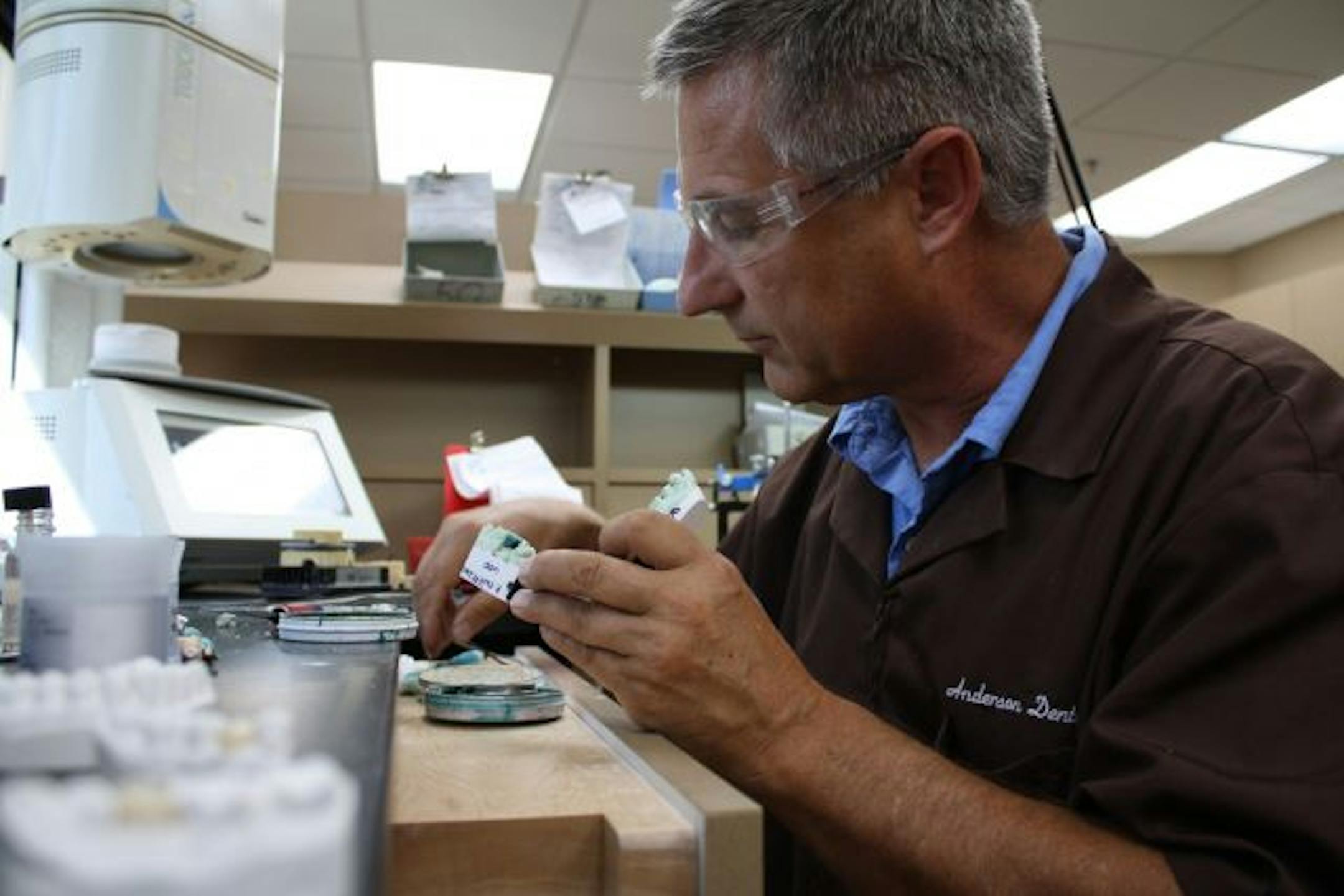 Bob Anderson is shown making false teeth in his lab in Edina. In 2008, he captured 40,000 votes, about 10 percent of all votes cast for U.S. representative in the Sixth District.