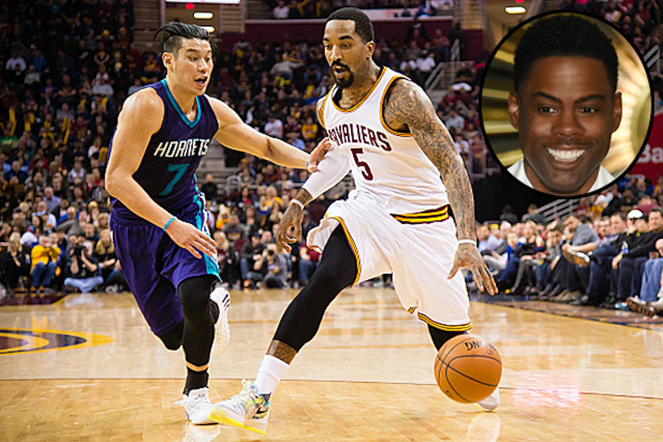 Jeremy Lin, left, of the Charlotte Hornets has criticized Chris Rock, inset, for joking about Asians at the Oscars.