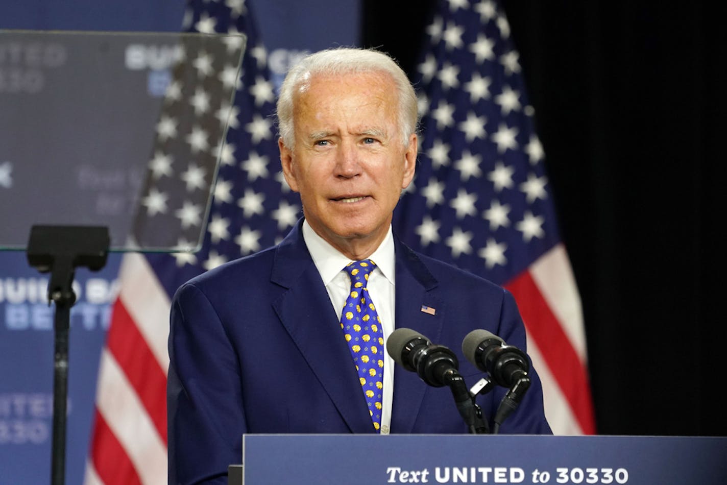 Former Vice President and presumptive Democratic presidential nominee Joe Biden during a speech in Wilmington, Del., July 28, 2020.