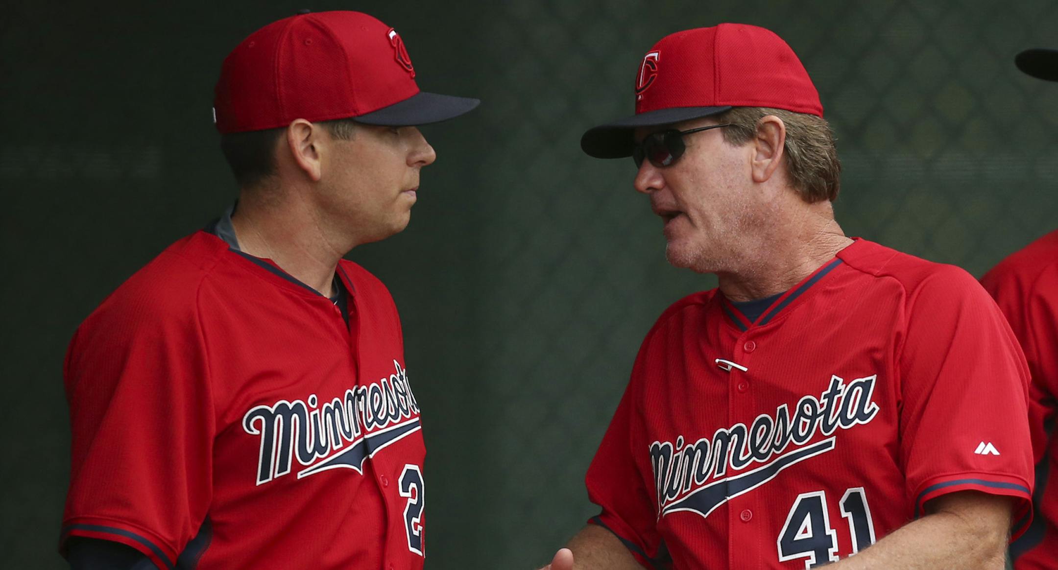 Pitching coach Neil Allen and Twins pitcher Tim Stauffer visited in the bullpen Wednesday morning.