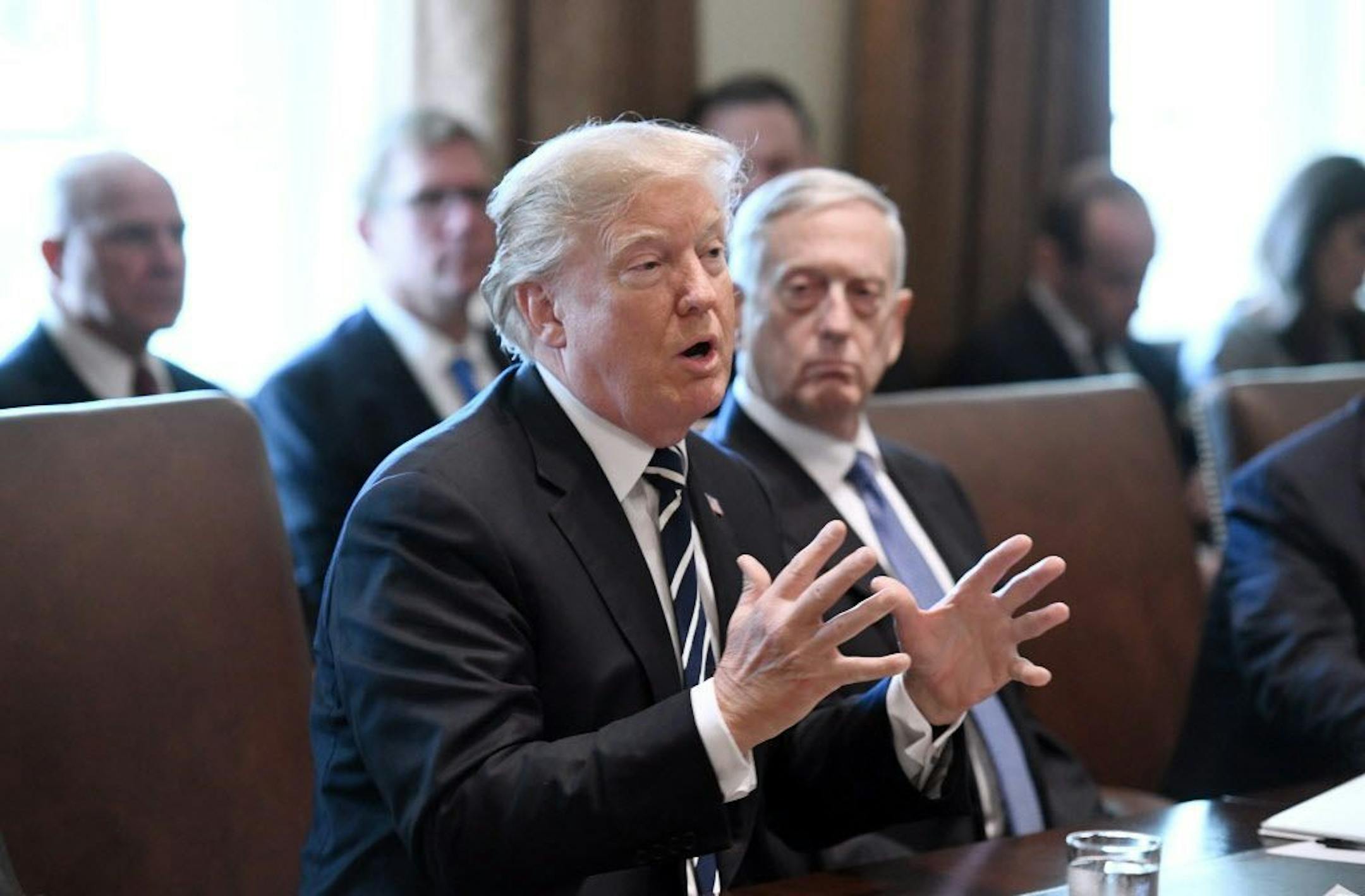U.S. President Donald Trump speaks during a Cabinet meeting on Monday, Oct. 16, 2017 in the Cabinet Room of the White House in Washington D.C.