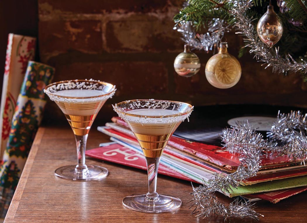 Winter Wonderland cocktail is inspired by Johnny Mathis’ “Merry Christmas” from 1958. From “A Booze & Vinyl Christmas” by André Darlington (Running Press, 2023).