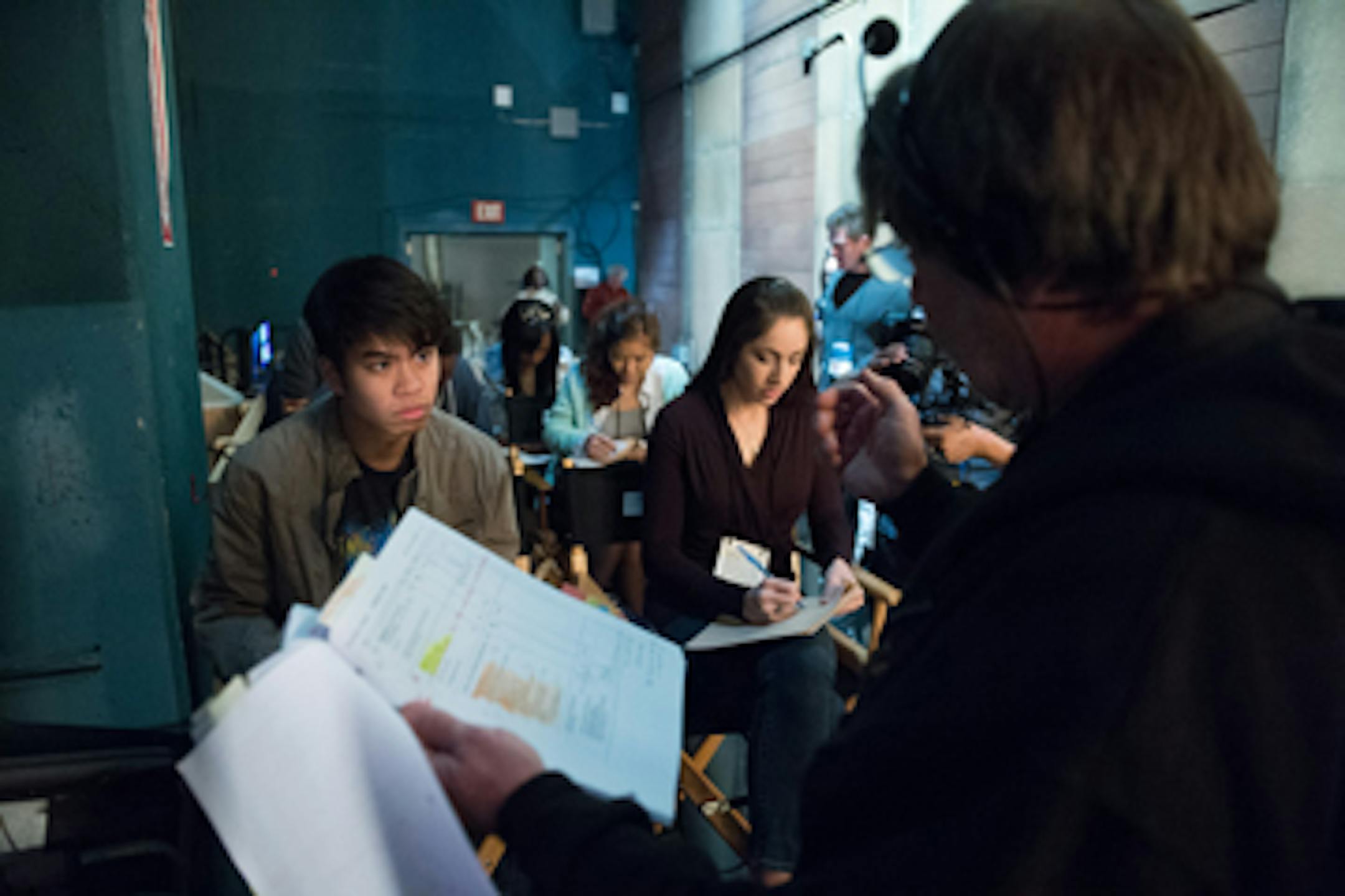 Oscar® Experience College Search winners Abe Diaz (left) and Jennifer Brofer during rehearsals as preparations continue Wednesday, February 20, for the The Oscars which will be presented on Sunday, February 24, 2013, at the Dolby® Theatre and televised live by the ABC Television Network.