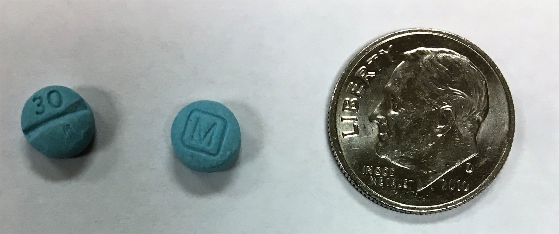 The Minnesota Department of Public Safety released this photo of counterfeit oxycodone pills laced with fentanyl.