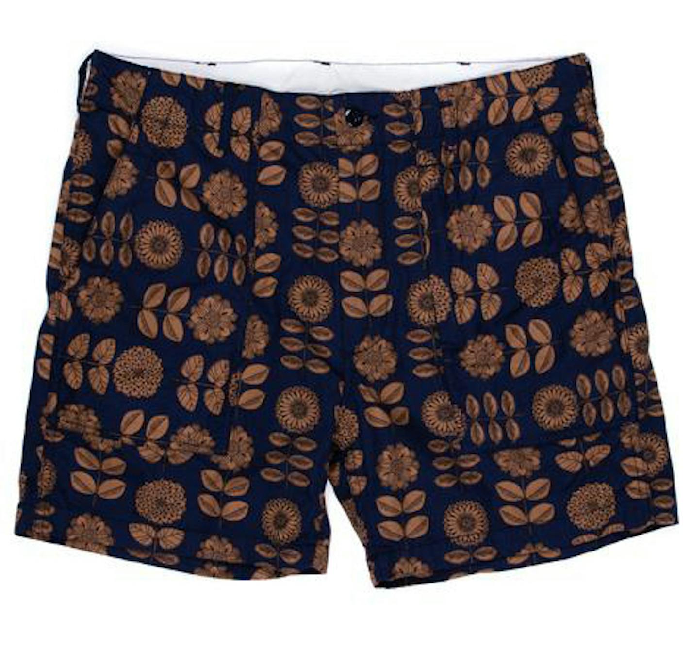 ENGINEERED GARMENTS FATIGUE SHORT&#xf3;NAVY AND GOLD DAISY PRINT