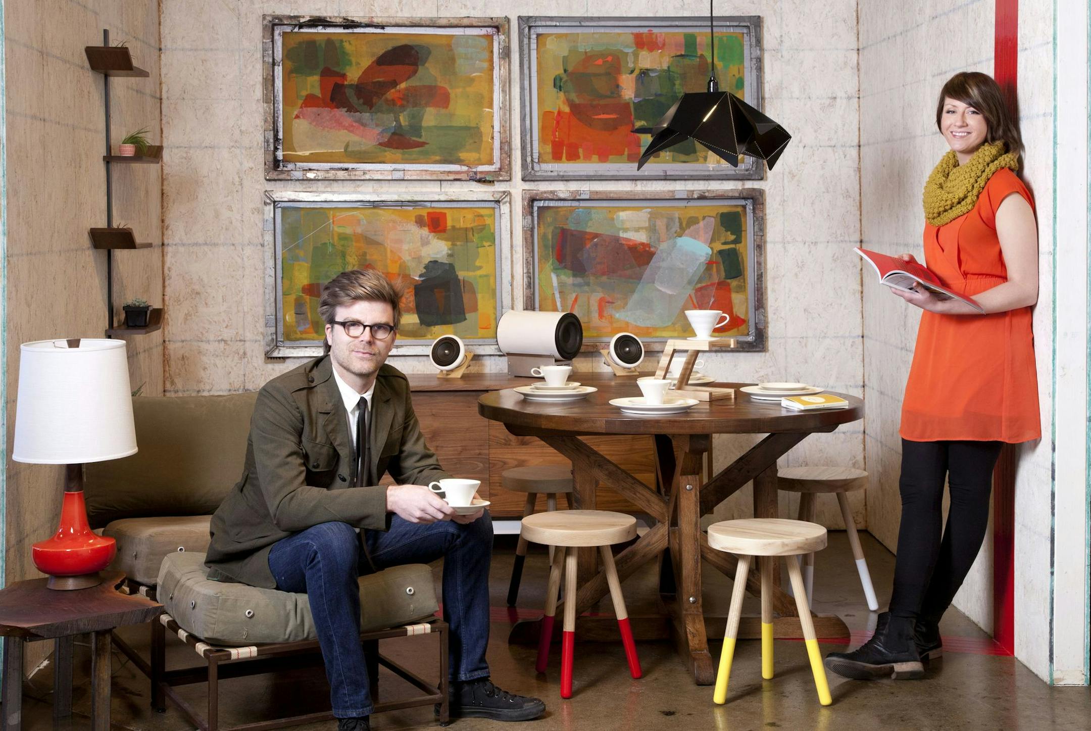 Rebekah Cook photo Mike Smith and Kate French, Forage Modern Workshop, in room vignette for American Craft Council show