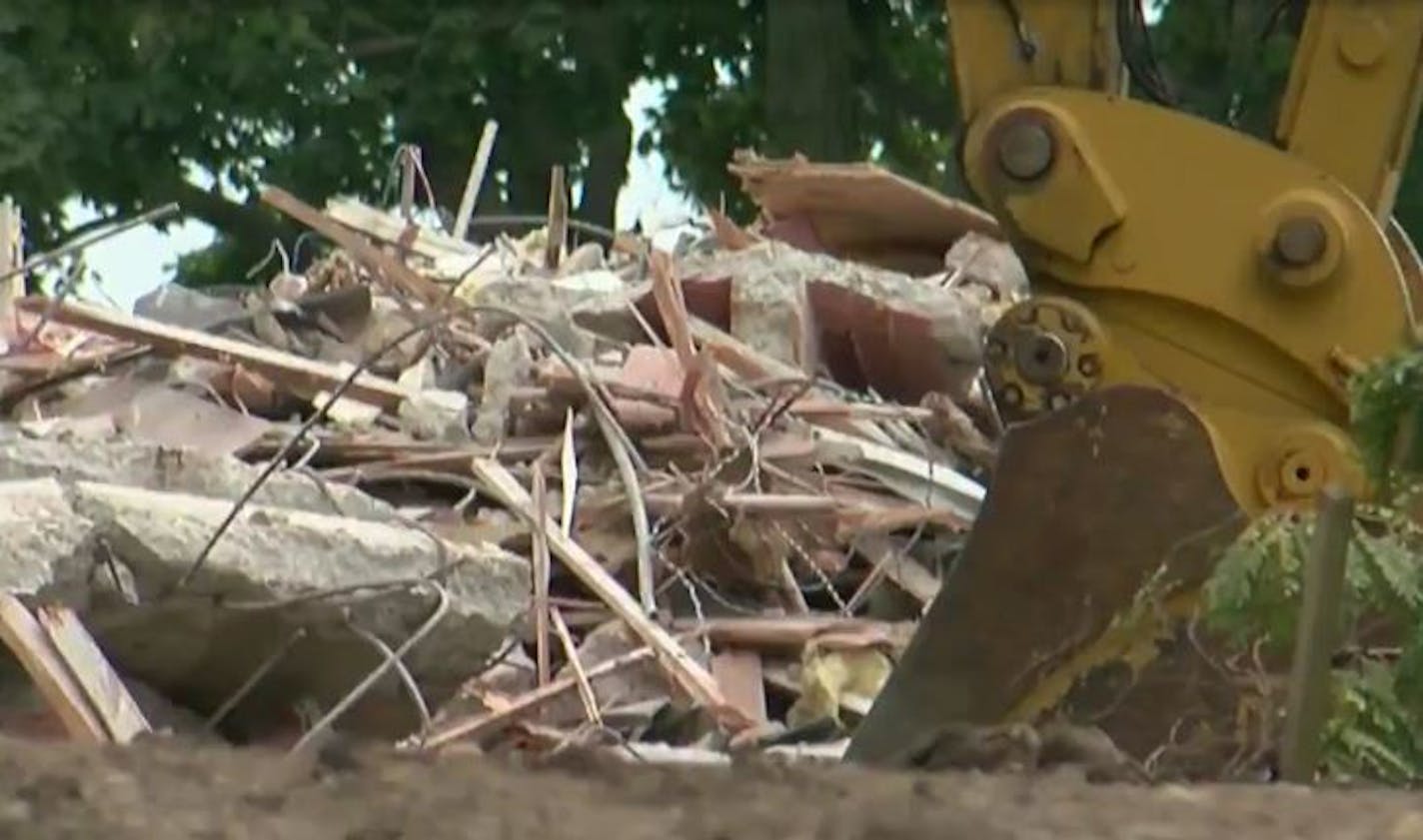 Some of the rubble left from Tuesday's demolition work in Orono on the shores of Lake Minnetonka.