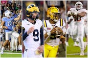Among possible players for the Vikings to select in the first round of the NFL draft, from left: North Carolina QB Drake Maye, Michigan QB J.J. McCart
