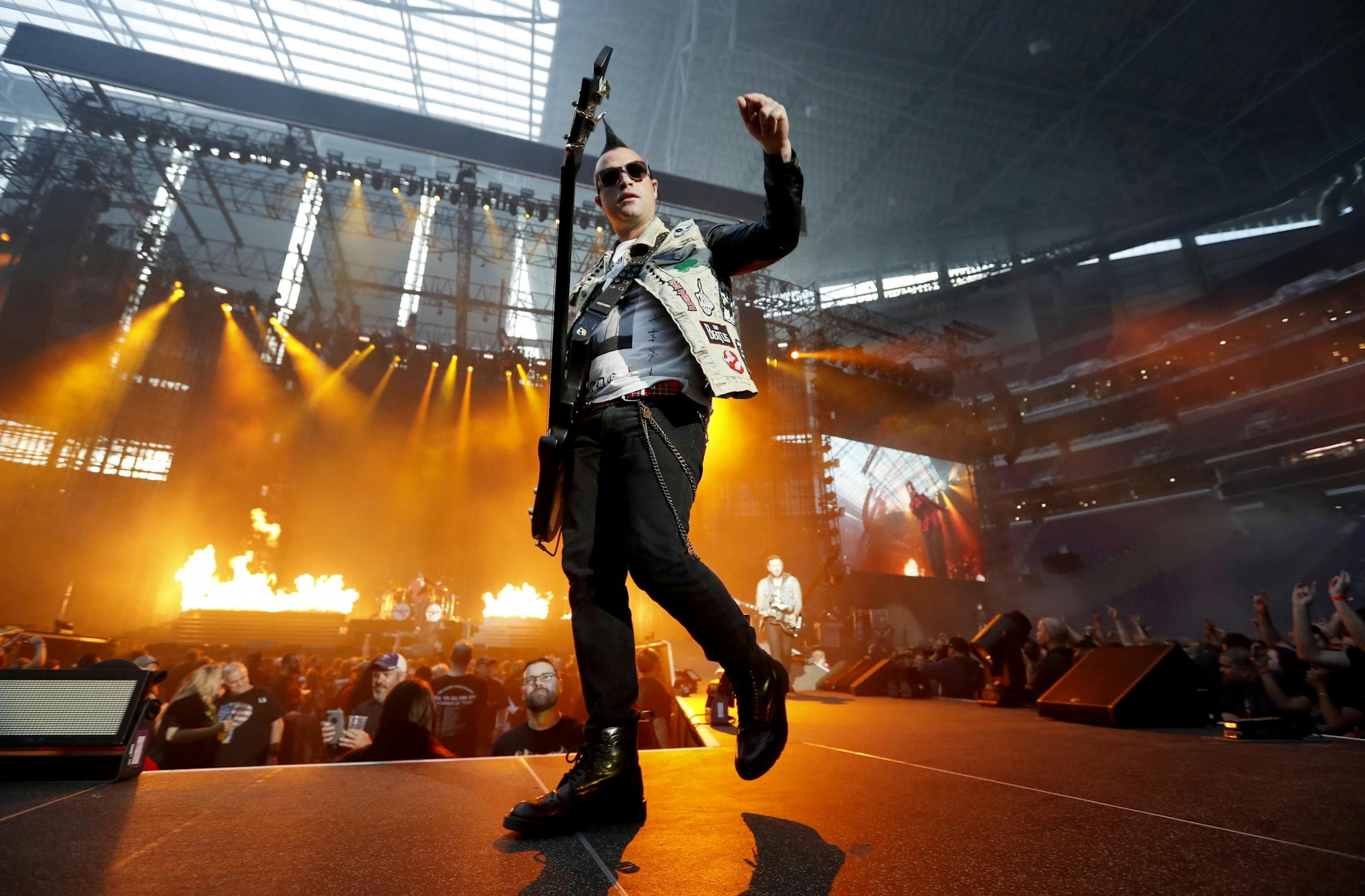 Bass player Johnny Christ of Avenged Sevenfold performed at US Bank Stadium on Saturday night.