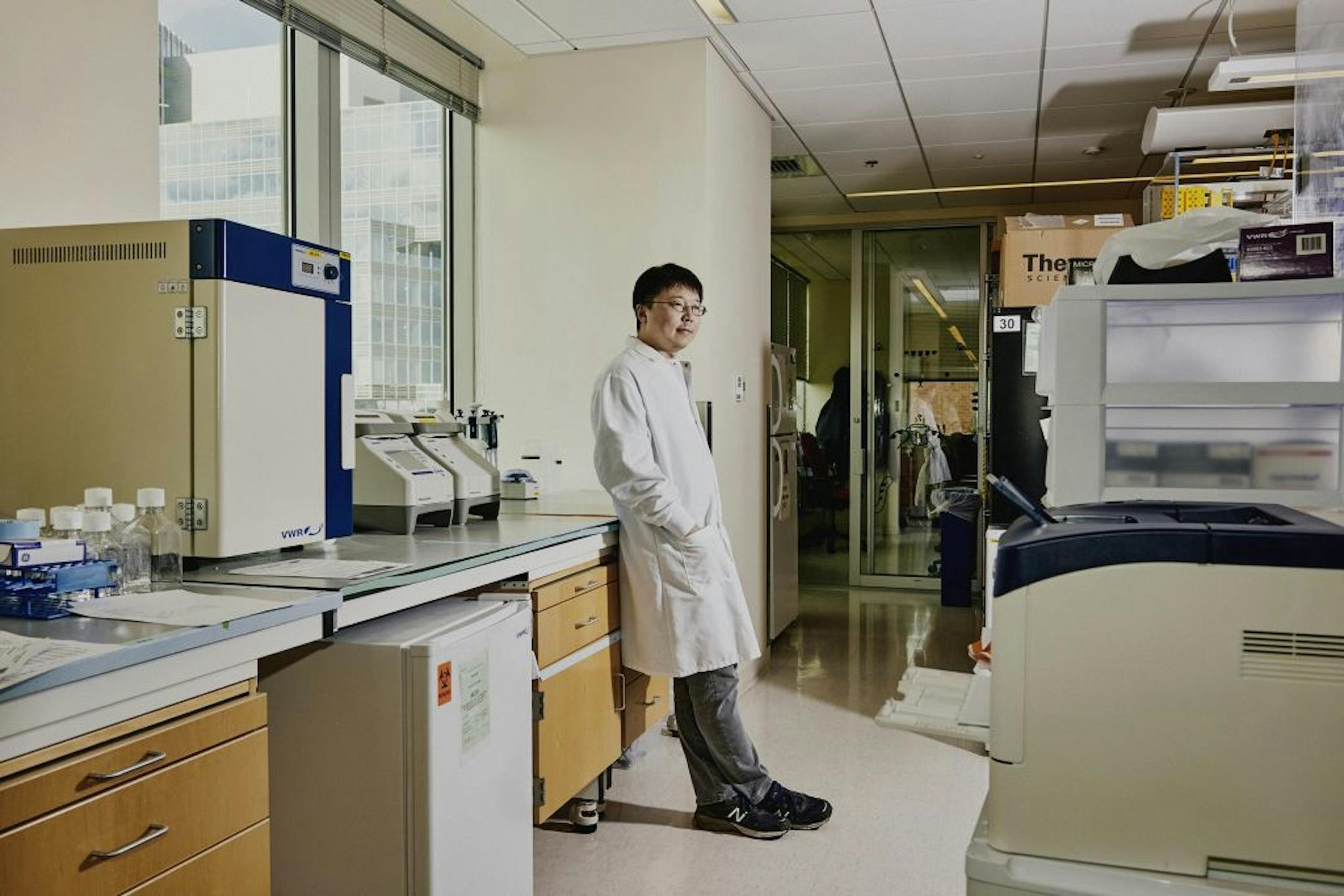 Feng Zhang, one of the inventors of CRISPR, in his lab at Broad Institute in Cambridge, Mass., in January.