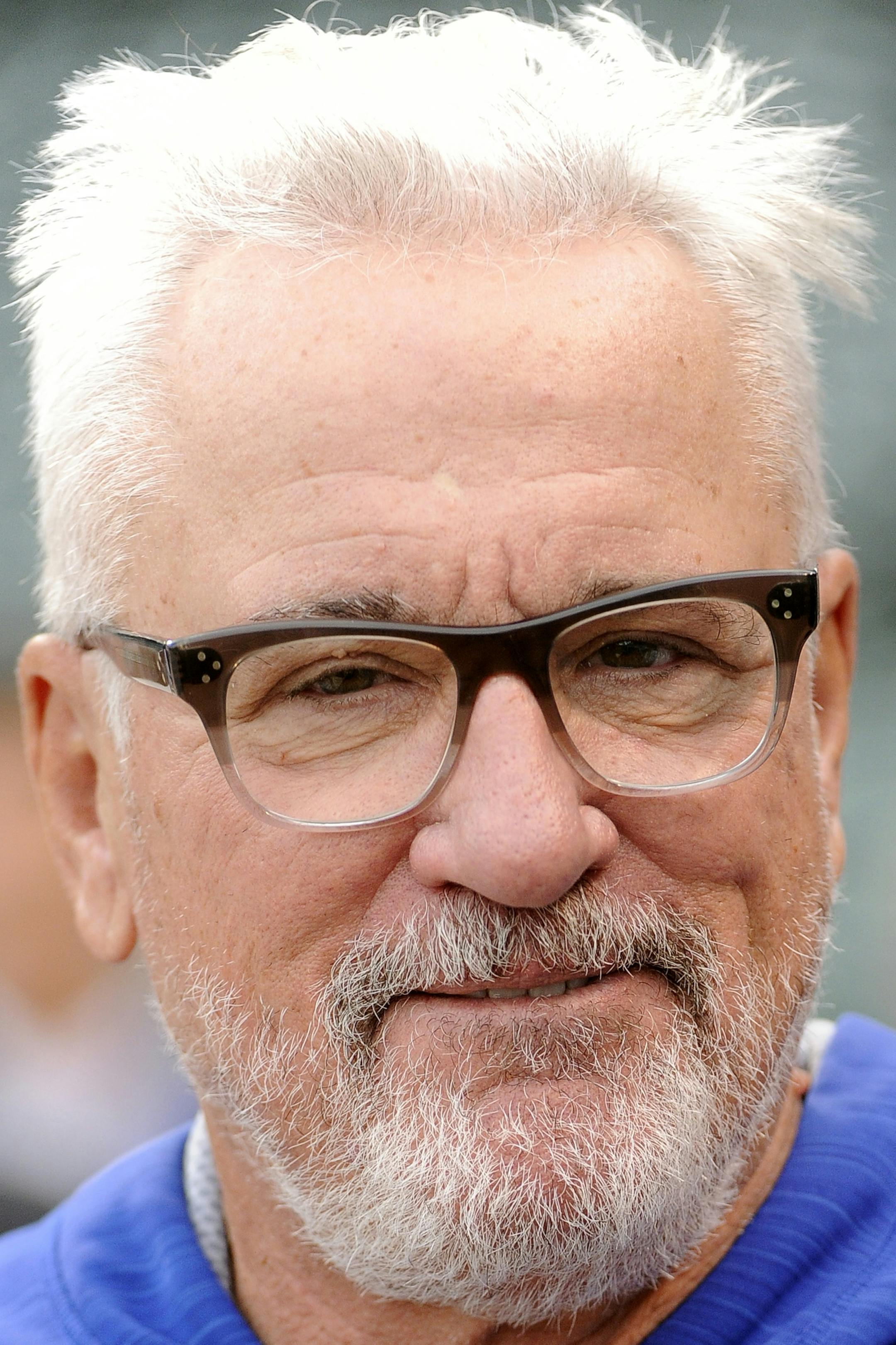 Chicago Cubs manager Joe Maddon during a workout in preparation for Game 1 of baseball's NL Championship Series in Chicago, Thursday, Oct. 15, 2015. (AP Photo/David Banks)