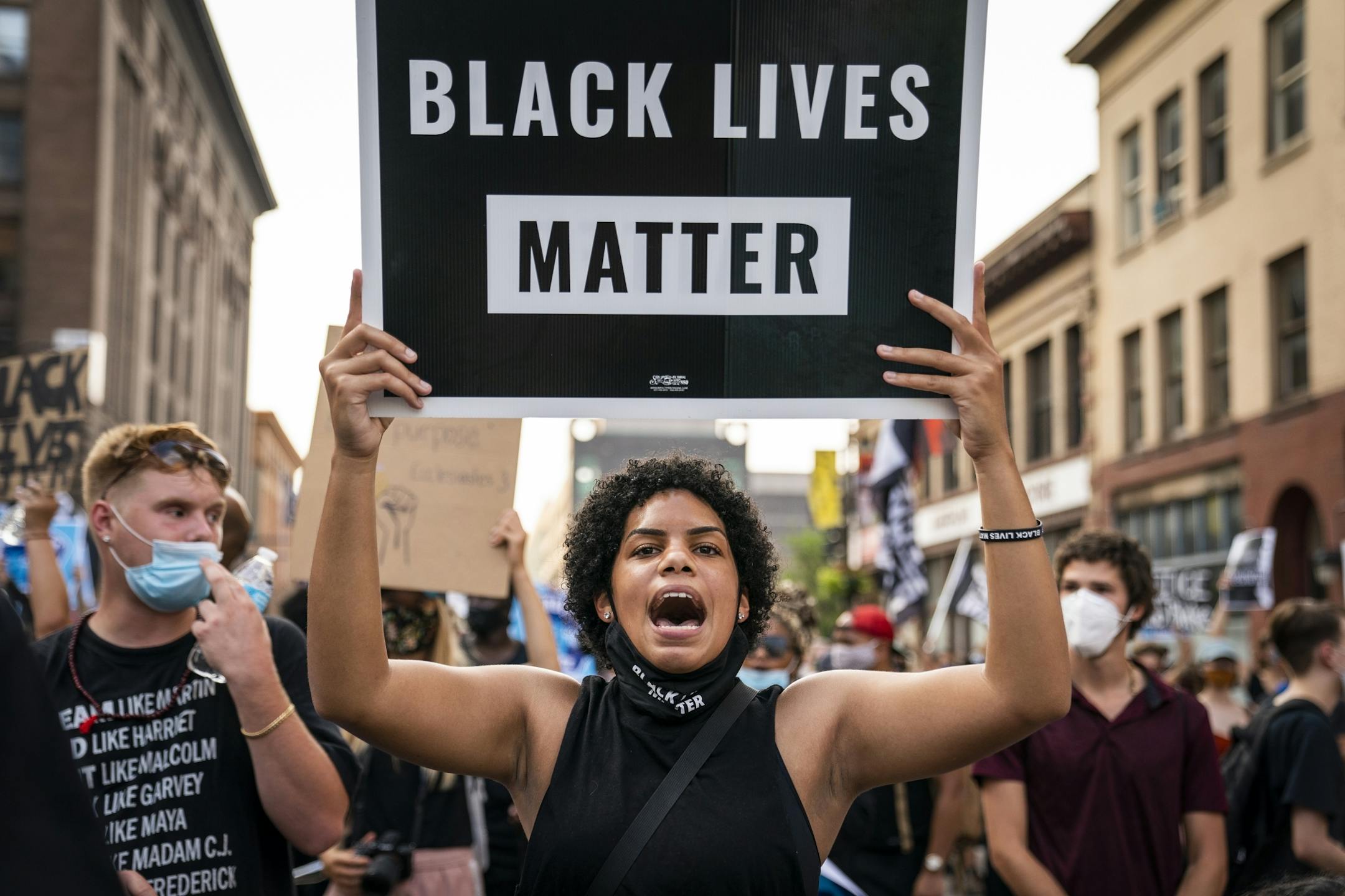 Protesters marched downtown to the Minneapolis Police Department's First Precinct.