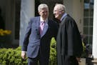 Supreme Court Justices Neil Gorsuch and Anthony Kennedy, right, at the White House in 2017. Kennedy, who has long been the decisive vote in many cases