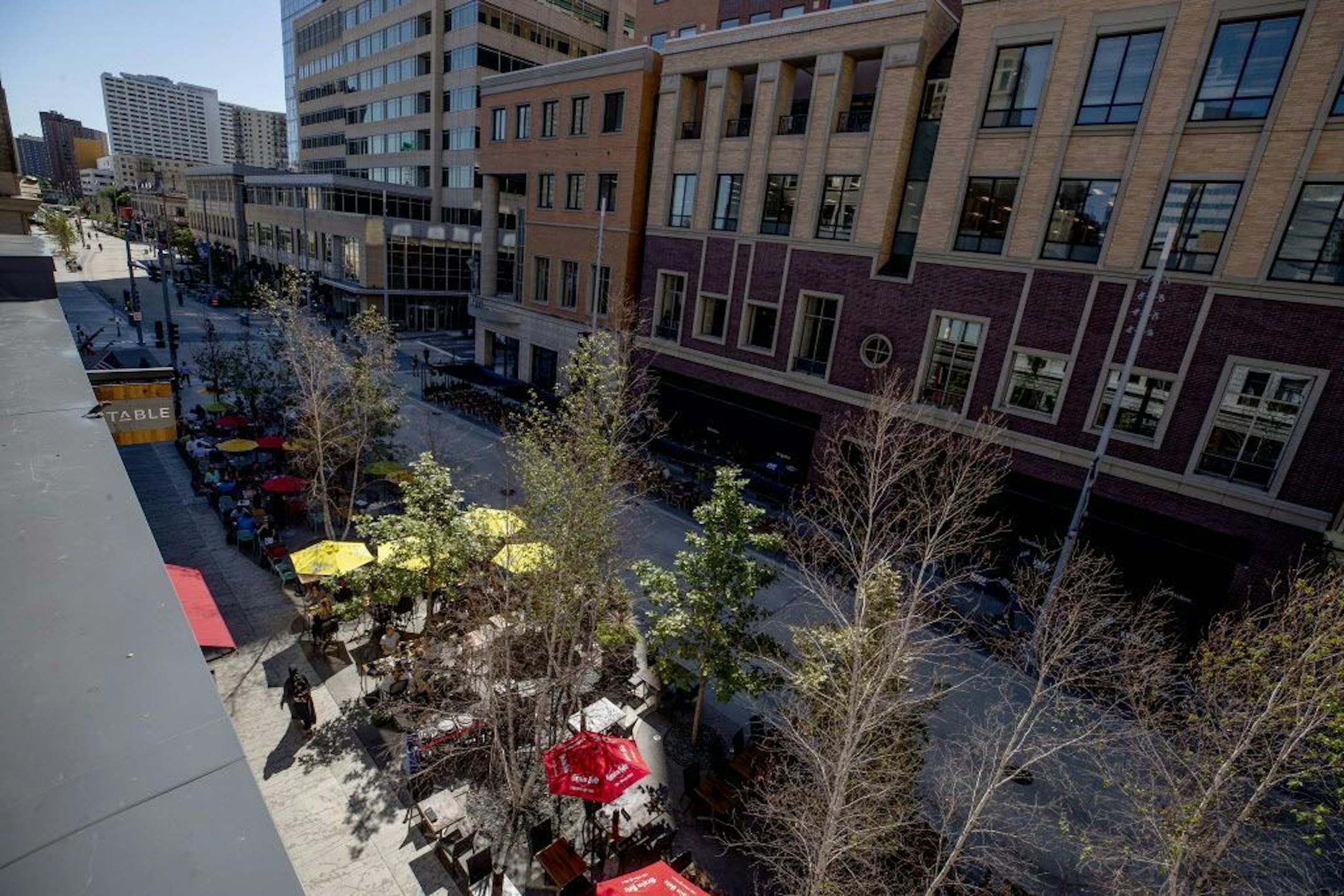 Outdoor patios on Nicollet Mall.