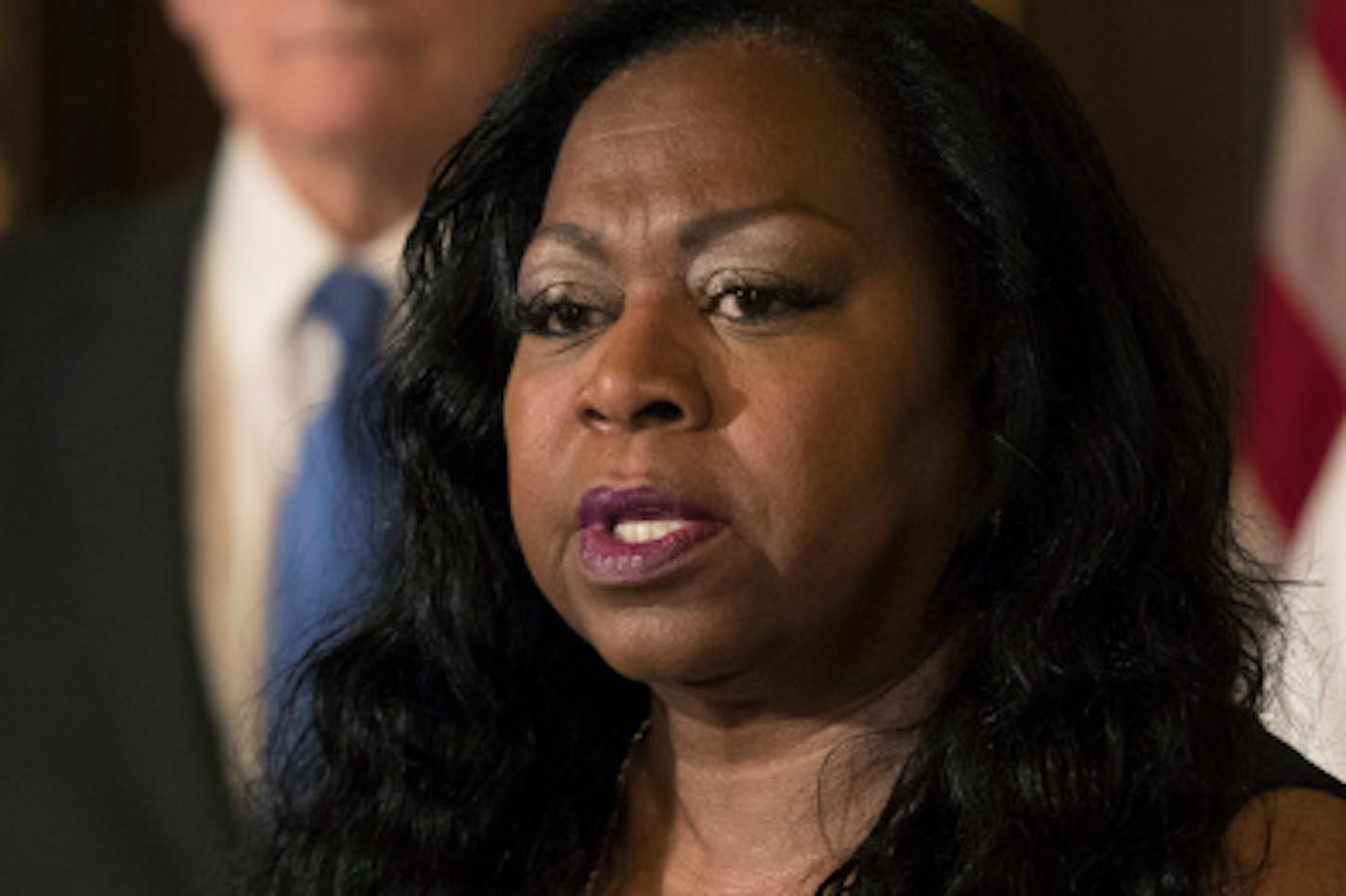 Valerie Castile, seen at a 2017 news conference, urged legislators during a hearing on Saturday, June 13, to change Minnesota laws to prevent further deaths at the hands of police.